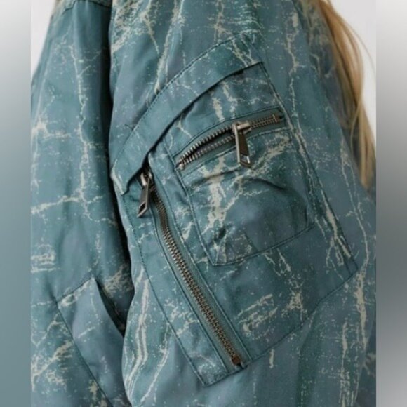BDG Light Green Marble Print Puffer Bomber Jacket Size S - Picture 16 of 16